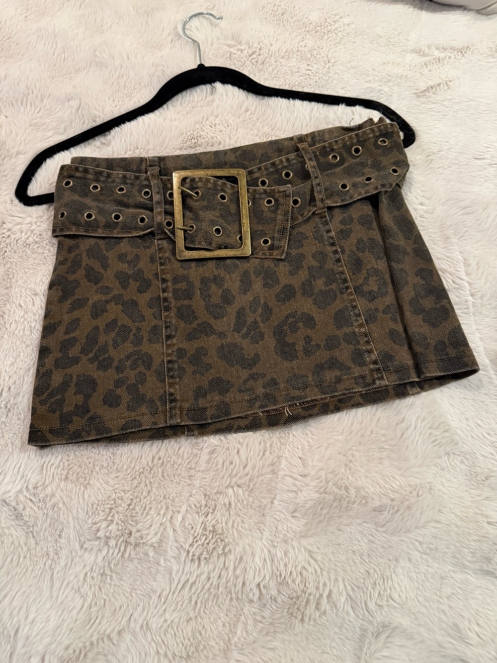 12th Tribe Brown Leopard Print Mini Skirt with Buckle Belt